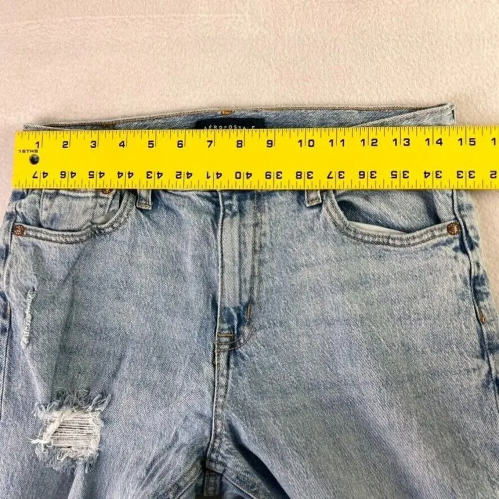 Aeropostale Mom Jean Womens  8 Reg High Rise Denim Distressed Destroyed Ripped